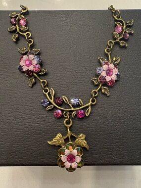 Michal Negrin Pink and Purple Crystal Vine Necklace